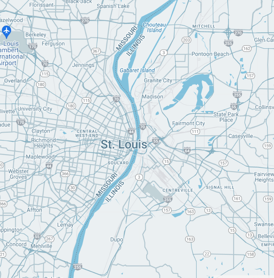 Close-up map of St. Louis