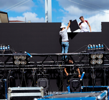 Outdoor stage being put together