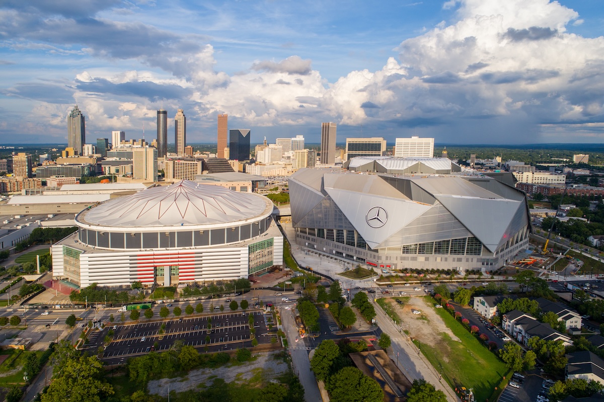 Mercedez Benz Stadium and Georgia Dome in downtown Atlanta, GA