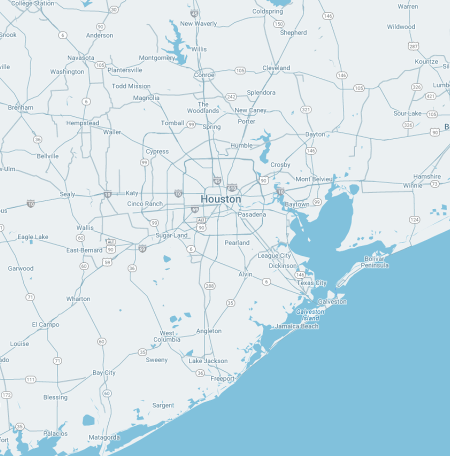 Closeup map of Houston, Texas