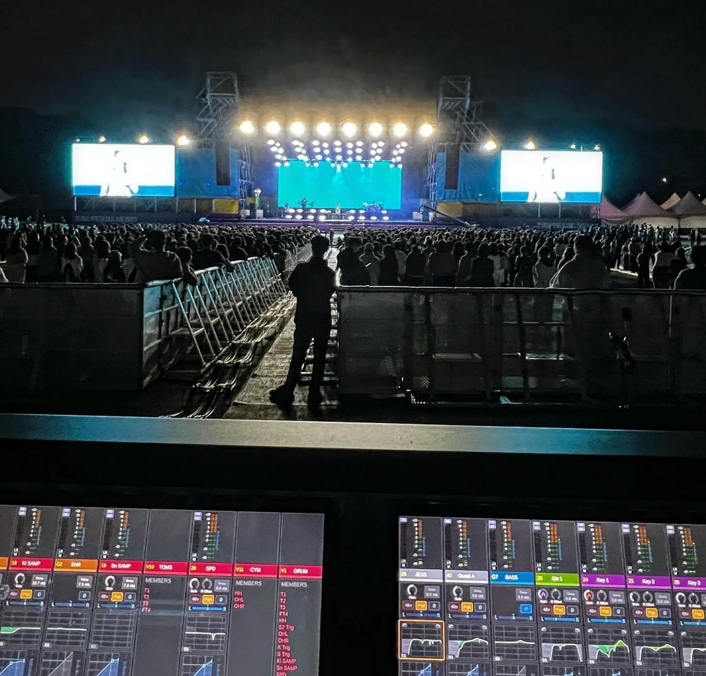 View from a console of an outdoor concert event