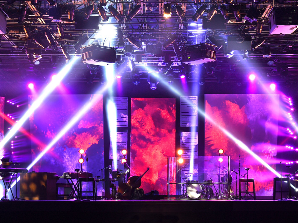 Stage with purple and pink stage lighting