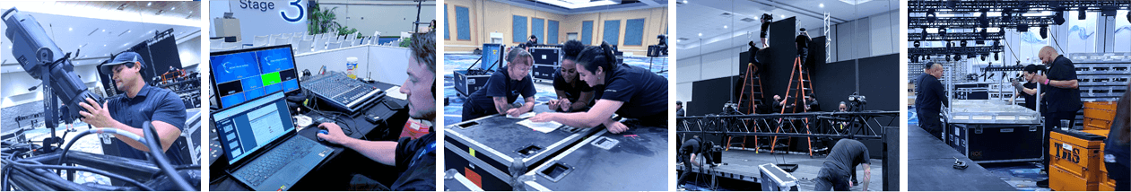 Various AVN Freelancers working with production equipment.