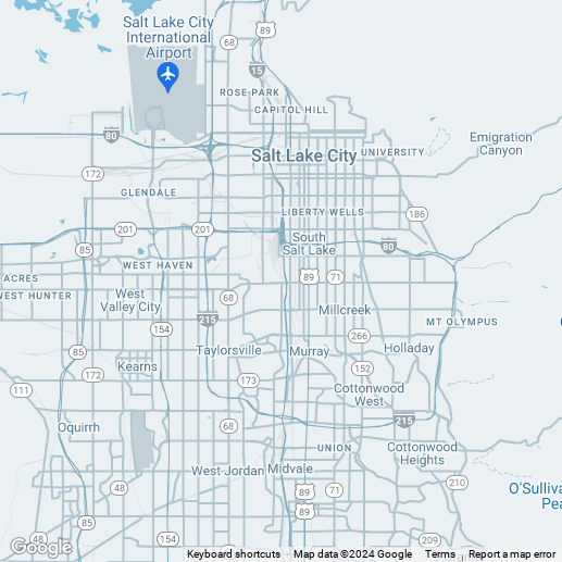 A map of the Salt Lake City, Utah area.