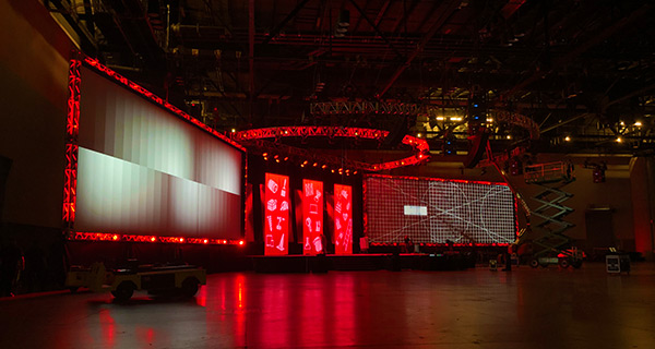 A Stage Fitted With Red and White Color Lights